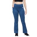 Clovia Yoga Pants for Women, Track Pants for Women, Lower for Women, Pyjama for Women, Polyester Lower for Women, Women Lower, Women's Comfort-Fit High Waist Flared Yoga Pants (AB0090A08_Blue_L)