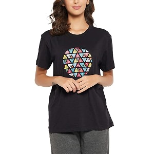Clovia Womens Cotton Emoji Print T-Shirt in