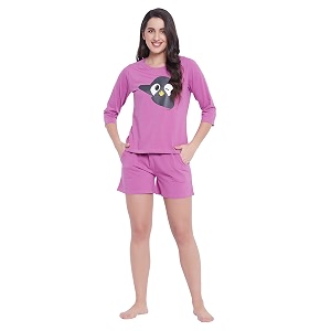 Clovia Womens Cotton Printed T-Shirt Shorts