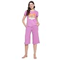 Clovia Women Cotton Night Suit– Printed, Top &amp; Capri Set