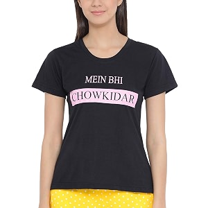 Clovia Womens Cotton Rich Text Print Top