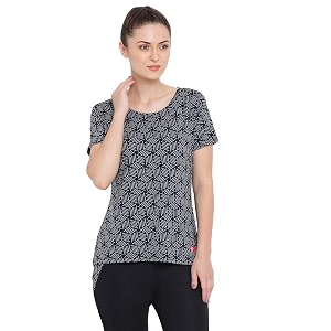 clovia women39s dark grey printed gymsports activewear top