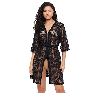 clovia women39s lace basic sheer robe