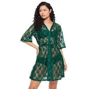 clovia women39s lace basic sheer robe