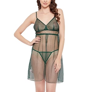 Clovia Womens Lace Chic Basic Semi-Sheer Knee