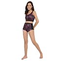 Clovia Women's Pretty Leaf Print Two Piece Swimsuit - Black