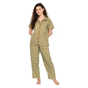 Clovia Womens Rayon Heart Print Button Down