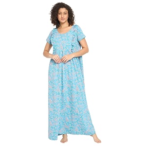 Clovia Womens Rayon Printed Long Night Dress
