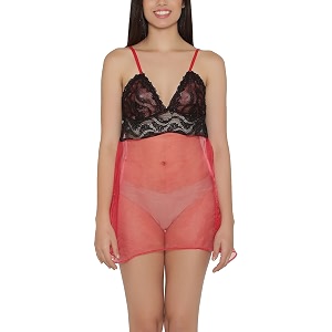 Clovia Womens Sheer Babydoll with Lacy Cups