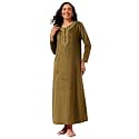 Clovia Women's Velour Long Nighty - Green