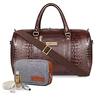 the clownfish unisex crocodila 27 ltr travel duffel bag dark brown amp the clownfish travel pouch shoulder bag greystandard