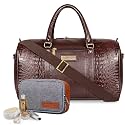 THE CLOWNFISH Unisex Crocodila 27 Ltr Travel Duffel Bag (Dark Brown) & The Clownfish Travel Pouch Shoulder Bag (Grey),Standard