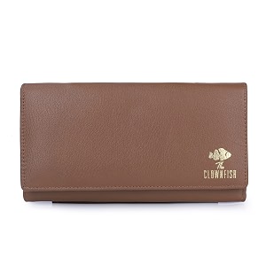 the clownfish elsa collection genuine leather tri-fold womens wallet clutch ladies purse with multiple card slots amp id card windows khaki