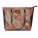THE CLOWNFISH Valentine Printed Handicraft Fabric &amp; Faux Leather Handbag for Women Ladies Tote for Women College Girls