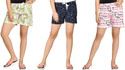 Club A9 Pack of 3 Printed Women Light Green, Dark Blue, Pink Beach Shorts