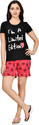 Club A9 Women Top & Shorts Set Black, Red Printed