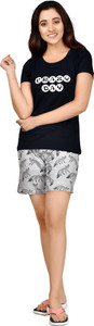 club a9 women top  shorts set blue grey printed