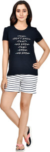 club a9 women top  shorts set blue white printed