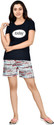 Club A9 Women Top & Shorts Set Dark Blue Printed