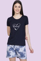 Club A9 Women Printed Dark Blue, Grey Top & Shorts Set