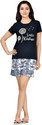 Club A9 Women Top & Shorts Set Dark Blue, White Printed