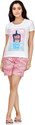 Club A9 Women Top & Shorts Set White, Pink Printed