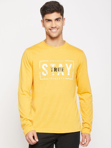 Club York Typography Men Round Neck Yellow