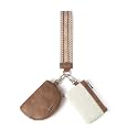 CLUCI Keychain Wallet for Women PU Leather Coin Purse Detachable Dual Pouch Wristlet Wallet Zipper Pocket Beige With Brown