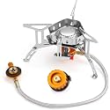 Windproof Portable Backpacking Stove Burner with Piezo Ignition,Stove Adapter,Plastic Storage Box,Strong Firepower,Lightweight,Propane Butane Stove for Indoor Outdoor