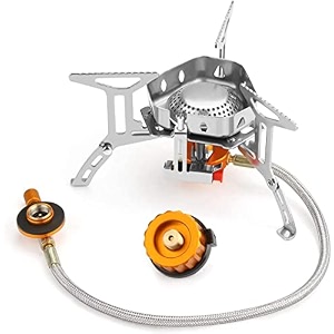 windproof portable backpacking stove burner with piezo ignitionstove adapterplastic storage boxstrong firepowerlightweightpropane butane stove for indoor outdoor