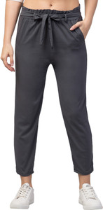 clugenix women slim fit grey cotton blend trousers