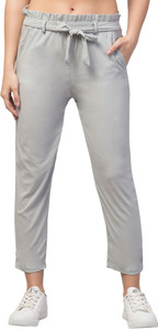 clugenix women slim fit grey cotton blend trousers
