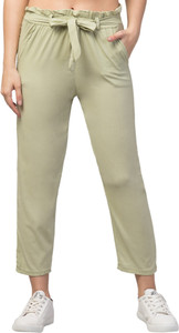 clugenix slim fit women light green trousers