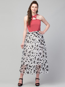 clugenix women fit and flare pink below knee dress