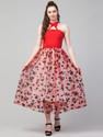 clugenix Women Fit and Flare Red Below Knee Dress