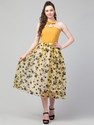 clugenix Women Fit and Flare Yellow Below Knee Dress