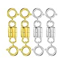 Clysoru Magnetic Necklace Clasps and Closures 14k Gold and Silver Two Spring Clasps Beads Chain Extender Necklaces Bracelet Safety Magnetic Locking Jewelry Clasp Converter (4 pcs Gilding+Silvery)