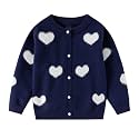 CM-Kid Girl's Knit Sweater Cardigan Heart Long Sleeve Button Up Jacket Coat