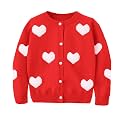 CM-Kid Girl's Knit Sweater Cardigan Heart Long Sleeve Button Up Jacket Coat