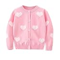 CM-Kid Girl Knit Cardigan Heart Colorful Flower Winter Button Up Sweater