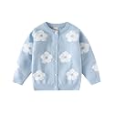 CM-Kid Girl Knit Cardigan Heart Colorful Flower Winter Button Up Sweater
