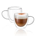 CNGLASS Double Wall Glass Coffee Mugs with Handle,8.5oz Clear Insulated Glass Espresso Cups for Hot and Cold Beverages,Latte,Cappuccino,Set of 2