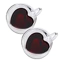 CNGLASS Double Wall Heart Shaped Glass Coffee Mugs 8.5oz,Insulated Clear Tea Cups with Handle,Unique Glass Espresso Mugs for Coffee,Cappuccino,Latte,Milk,Set of 2