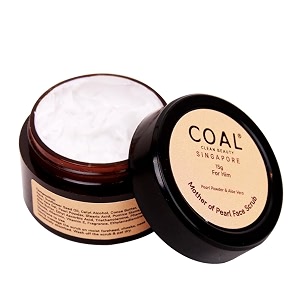 coal clean beauty mother of pearl face scrub with pearl powder amp aloe vera  exfoliates removes dead skin amp renews  men  all skin types  15g