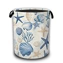 Coastal Beach Laundry Basket,Shell Starfish Coral Laundry Hamper Waterproof Oxford Cloth Tote Collapsible,Clothes Storage Bucket Decorative Toy Organizer For Bathroom Bedroom 16" x 20.8"