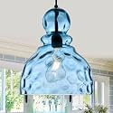 Coastal Pendant Light Blue Hammered Glass Kitchen Island Lights 10in Large Pendant Hanging Light for Dining Room Kitchen Sink Hallway Entrance, E26
