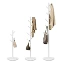 Coat Rack with 8 Hooks, 3 Adjustable Heights, Modern Hall Tree, Sturdy Metal Clothes Stand with Sintered Stone Base for Entryway, Office, Bedroom, for Coats, Hats, Handbags and Scarves, White