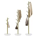 Coat Rack with 8 Hooks, 3 Adjustable Heights, Modern Hall Tree, Sturdy Metal Clothes Stand with Sintered Stone Base for Entryway, Office, Bedroom, for Coats, Hats, Handbags and Scarves, Gold