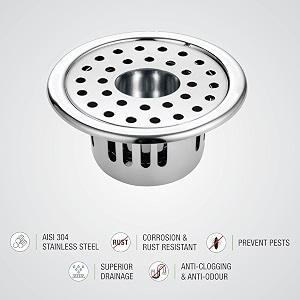 coats anti-cockroach drain strainer jali  pack of 2  with round hole floor 304-grade stainless steel  5 inch  floor drainer with cockroach trap for bathroom kitchen
