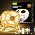 COB LED Strip Lights 32.8ft, Dimmable White CCT Tunable 2300K-6500K, DC 24V High Lumen Cuttable LED Tape Light, 6080 LED 48W CRI 90, APP Remote Control, Music Mode, For Home DIY, Living Room, Bedroom